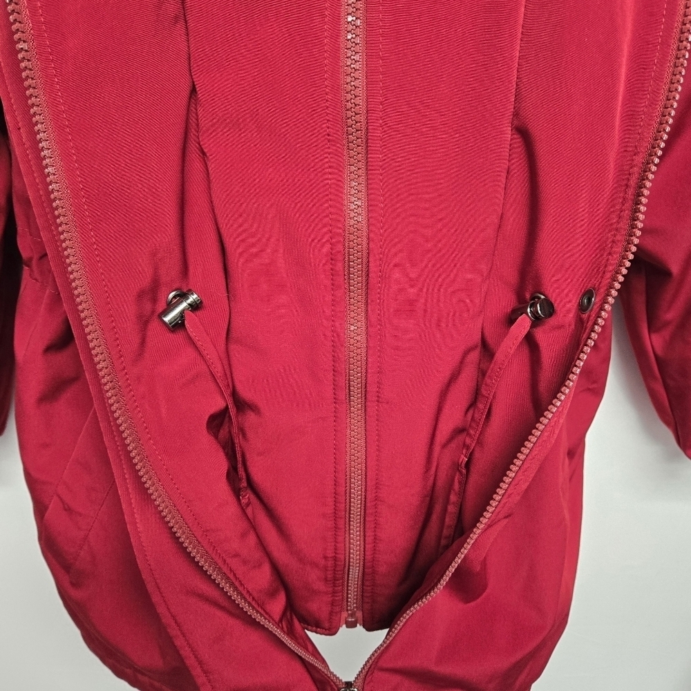 Liz Claiborne S Winter Coat Faux Layered Vest Fleece Drawstring Red Wine - Picture 5 of 12